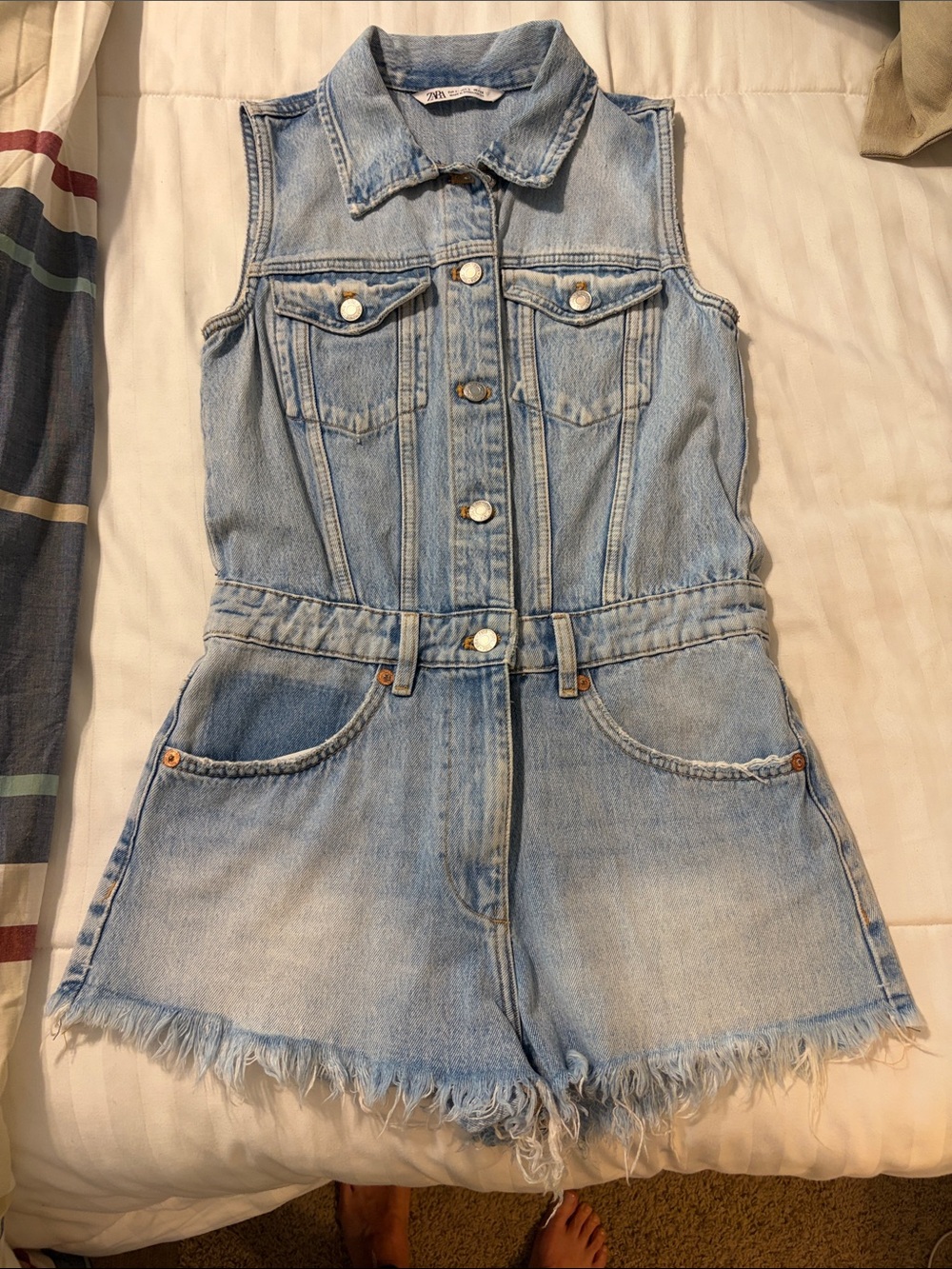Zara Sleeveless Light Blue Denim Zara Romper - Women’s